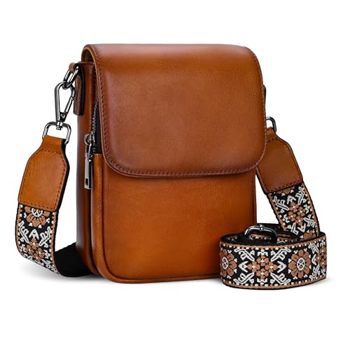 Image of HESHE Small Leather Crossbody Bag for Women RFID Phone Purse with Card Slot | Anti Theft,Genine Leather,Wide Adjustable Strap,Multi-Pocket Fits 6.9 inch Phone Trendy Shoulder Cross Body Bag for Daily,Travel