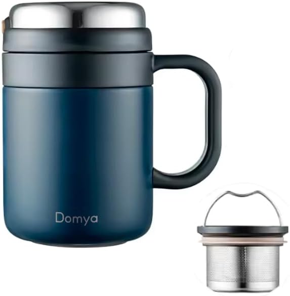 Vacuum Insulated Stainless Steel Water Bottle Mug w/Removable Tea Strainer — 17oz/500ml Leak-Proof Flask, Keeps Drinks Hot & Cold, Travel Mug for Tea Coffee Outdoor (Berry).