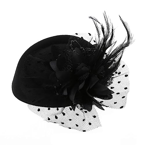 Fascinators Hats 20s 50s Hat Pillbox Hat Feathers Flower Imitation Pearls Mesh Cocktail Tea Party Headwear for Girl and Women