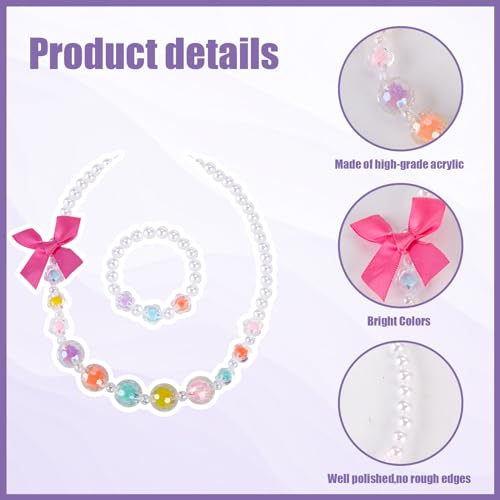 image for BigOtters Little Girls Necklace Bracelet, 6 Sets Lovely Colorful Beads