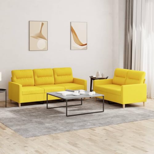 YUOTYRKTEJRSG 2-TLG. Sofagarnitur mit Kissen Hellgelb Stoff. 2+3 Sitzer Wohnzimmergarnitur. Bequeme Polstergarnitur mit Kissen. Langlebiger Stoffbezug. Modernes Sofaset für Wohnzimmer YUOTYRKTEJRSG 2-TLG. Sofagarnitur mit Kissen Hellgelb Stoff. 2+3 Sitzer Wohnzimmergarnitur. Bequeme Polstergarnitur mit Kissen. Langlebiger Stoffbezug. Modernes Sofaset für Wohnzimmer