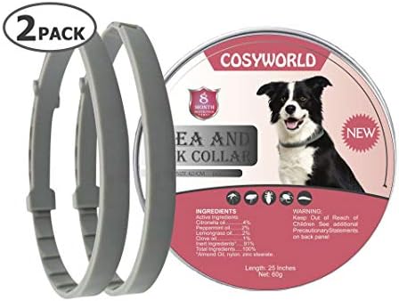 COSYWORLD 2 Pack Flea and Tick Collar for Dogs - 100% Natural Essential Oil Flea & Tick Prevention - Adjustable, Safe & Waterproof Flea Control Collar