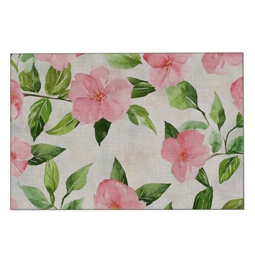 Manteles Individuales Rosa Fruta Verde Mantel Individual Tela Lino Individuales para Mesa 30x45cm Manteles Individuales Lavables Resistente Calor Salvamanteles Engrosar 4 Pcs