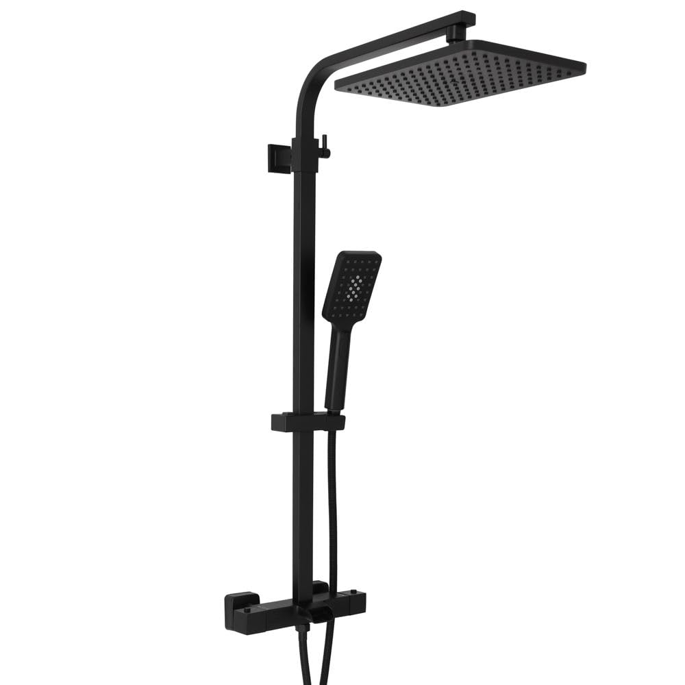 Milano Black Tolima Square Thermostatic Bar Valve Shower Head Multifunction Handset Bath Spout