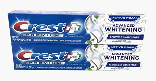 Crest Premium Plus Advanced Whitening Toothpaste with Fluoride, Clean Mint, 5.2 oz (Pack of 2)