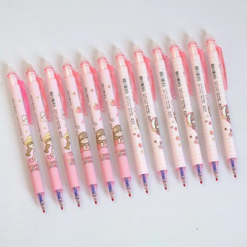 Image of Erasable Gel Pen, Cute Girl Theme, Blue Ink, 0.5mm Fine Tip, Comfort Grip, for School and Office, Pack of 12 (Pink)