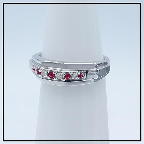 Dazzlingrock Collection Round Alternate Ruby & White Diamond Wedding Band For Him In 925 Sterling Silver Size 11.5 #TOP2