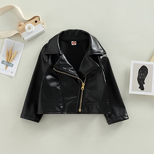 Kids PU Leather Jacket Long Sleeve Turn-Down Collar Zipper Closure Casual Outwear for Girls Boys2