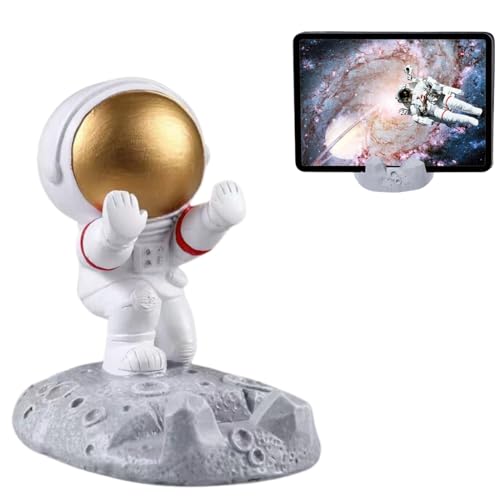 DIZLAS スマホ スタンド スマホ置き 携帯おき 卓上 宇宙飛行士 置き物 おしゃれ かわいい (ゴールド, 支え)