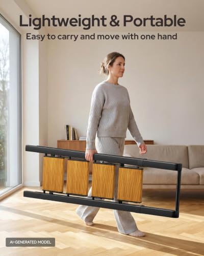 Image of 4 Step Ladder, Lightweight Aluminum Folding Step Stool with Convenient Handgrip, Stepladders with Anti-Slip and Wide Pedal for Home Use Space Saving - Black+Woodgrain