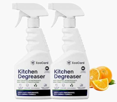 Image of EcoCare 2 Pack Kitchen Cleaner Degreaser | Food-Grade Cleaning Non Toxic Formula For Tough Grease & Burnt Grill | Remove Stains on Steel, Copper, Counter Tops, Appliances Walls & Cabinets 400ML