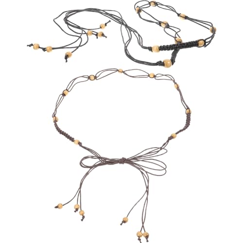 2Pcs Woven Tassel Waist Belts for Women Rope Belt for Dress Jeans and Evening Gowns Fashionable Waist Tie with Beads