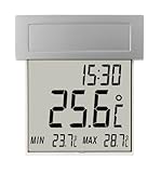TFA Dostmann Vision Solar digitales Fensterthermometer, 30.1035, großes Display mit Außentemperatur, L 122 x B 28 x H 131 mm