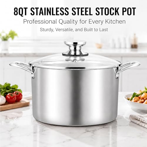 TeamFar 8 Quart Stock Pot, Tri-Ply Stainless Steel Pasta Pot with Lid by TeamFar - Used condition - Image 6