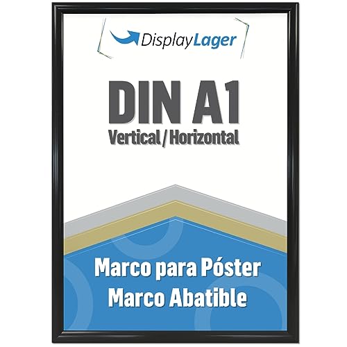 DisplayLager - Marco plegable A1 negro con perfil de aluminio de 25 mm, disco protector antirreflectante, material de fijación