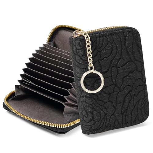Image of RNIEGA Credit Card Holder RFID Blocking Small Wallet for Women Vegan Leather Card Case Wallets with Zipper Keychain