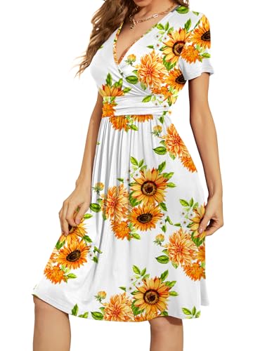 Image of WEACZZY Women's Summer Short Sleeve Casual Dresses V-Neck Floral Party Dress with Pockets