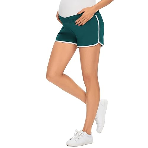 Women's Maternity Shorts Cotton Stretchy Athletic Workout Shorts Underbelly Pregnancy Shorts Pants (As1, Alpha, L, Regular, Regular, Peacock Blue) #TOP2