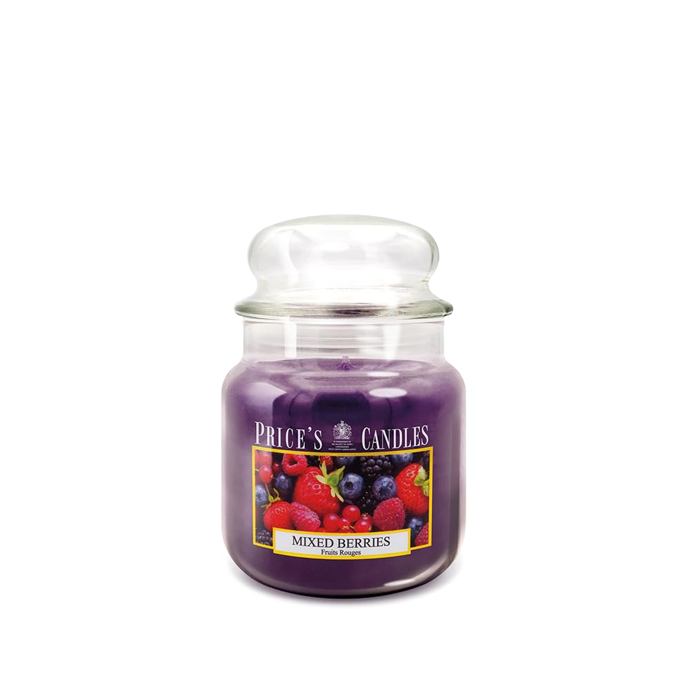 Price's Candles Giara Media Mixed Berries Scented Jar Candle Long Burning Fruity Home Fragrance Candle with Vanilla Notes Decorative Glass Jar Up to 90 Hours
