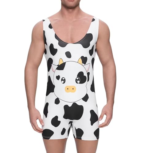 Enterizo sin mangas para hombre con estampado de vaca elástico ideal para festivales de verano