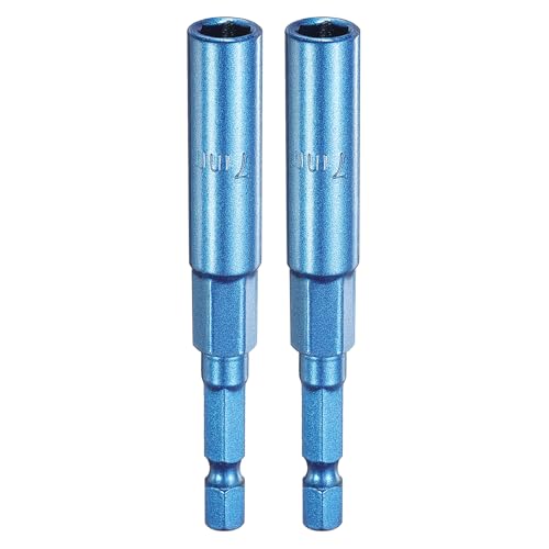 sourcing map 2pcs Nut Driver 7mm Hex Drive Socket CR-V Steel Power Screw Drill Bits Socket Wrench Tools with 1/4" Quick Change Hex Shank for Power Drills Impact Drivers, Blue