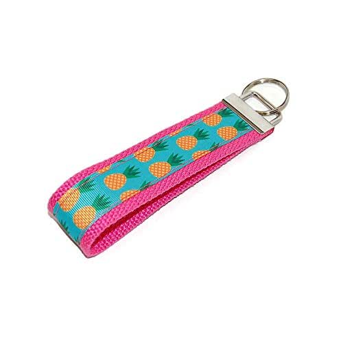 Pineapple Ribbon Keychain on Pink Key Fob Handmade Products