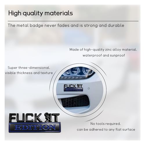 Image of Dickno Fuck It Edition Emblem for Car, Auto Fender Bumper Decoration Stickers, Vehicle 3D Side Fender Rear Trunk Decal Badge, Universal Exterior Accessories for Car Truck SUV (Black & Blue)