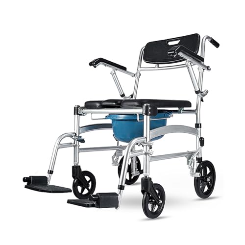 JITEM Bathroom Shower Commode Wheelchair w/Foldable Arms and Detachable Bucket