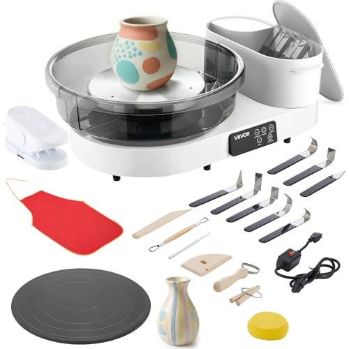 VEVOR Pottery Wheel for Adults, 14" and 11" Turntables, 450W Electric Table Top Pottery Wheel with Foot Pedal, 30-300 RPM Adjustable Speed, Aluminum Body, for Beginners, DIY Clay Art Craft, White