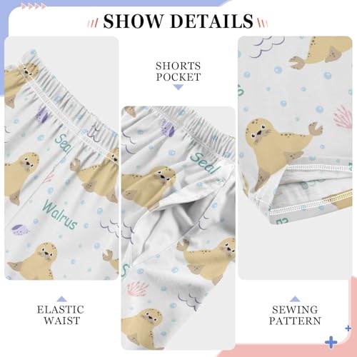 ZZXXB Seal and Coral Boys Long Pants Soft Trousers Elastic Waist Kids Lounge Bottoms with Pockets S-XL4