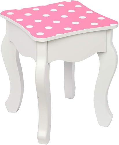 Miniatura 4 de WEI WEI GLOBAL Juego de mesa y taburete de madera para niños estación de tocador de maquillaje con espejo desmontable de tres pliegues y cajón