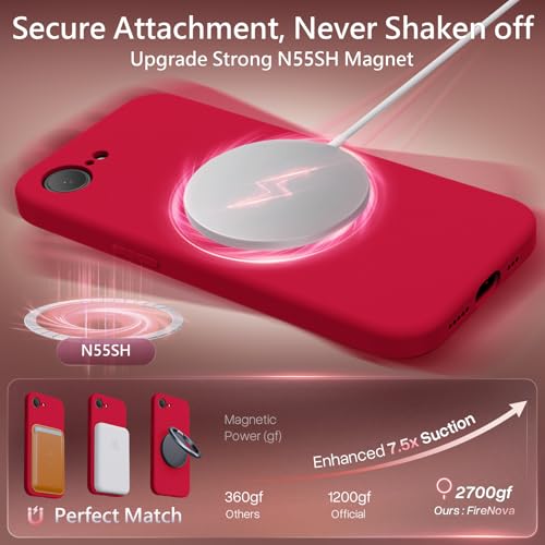 Image of FireNova Magnetic for iPhone 17e Case /iPhone 16e Case, Compatible with MagSafe, [Silicone Camera Protection] Microfiber Lining Phone Case, 6.1 inch, Deep Red