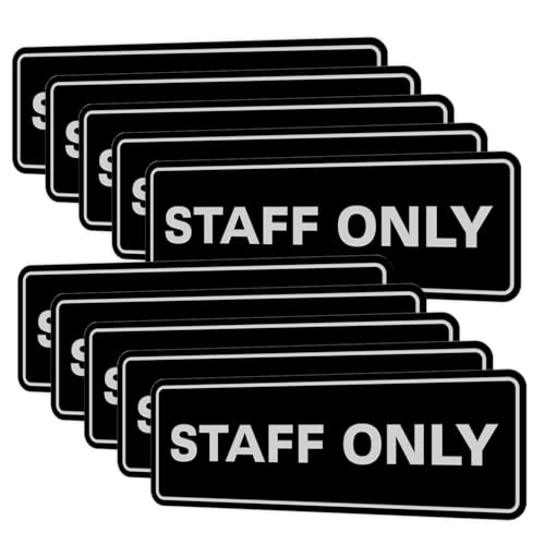 All Quality Standard Staff Only Wall or Door Sign | Easy Installation | Office Workplace Signs | Enhanced Security ‌ - Black/Silver - Small (10 Pack)