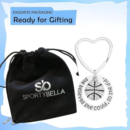 Sportybella Basketball Keychain- Basketball Gift- Basketball She Believed She Could So She Did Jewelry For Girls, Basketball Gift For Players2