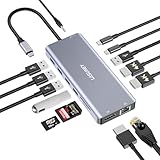 LASUNEY USB C Laptop Docking Station Dual Monitor, 14 in 1 USB C Hub Multiport Adapter Dongle with 2 HDMI, DisplayPort, RJ45, SD/TF, USB C/A Ports, PD, Mic/Audio, Compatible for MacBook Dell HP Lenovo