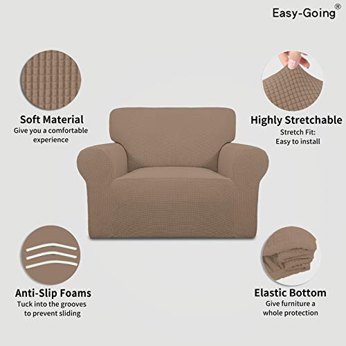 Image of Easy-Going Stretch Oversized Chair Sofa Slipcover 1-Piece Couch Sofa Cover Furniture Protector Soft with Elastic Bottom for Kids Spandex Jacquard Fabric Small Checks Camel