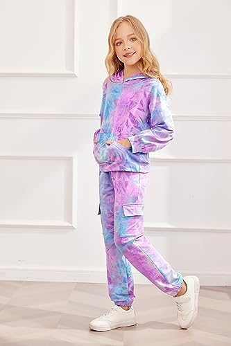 Arshiner 2 Pieces Outfits Girls Tie Dye Sweatsuit Pant Sets Long Sleeve Athletic Sweatshirts and Sweatpants with Pockets 3 41dMKjs CYL. AC