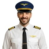 Vaulted Skulls & Co Pilot Hat | Airplane Pilots Cap | Pilot Dress Up Hats | Aviator Hats Costume | Airline Costumes Outfit | Adjustable (Navy Blue)
