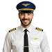 Vaulted Skulls & Co Pilot Hat | Airplane Pilots Cap | Pilot Dress Up Hats | Aviator Hats Costume | Airline Costumes Outfit | Adjustable (Navy Blue)