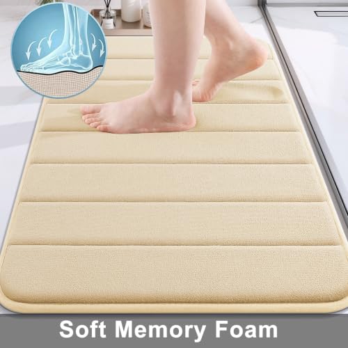 Image of Buganda Memory Foam Bath Mat Rug, Ultra Soft and Non-Slip Bathroom Rugs, Water Absorbent and Machine Washable Bath Rug for Bathroom, Shower, and Tub, 24 inch x 16 inch, Gold