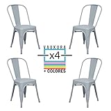 Uso exclusivo en interiores. Vaukura Silla Tolix (Pack 4) - Silla Industrial Metálica Mate (Gris)
