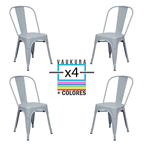 Vaukura Silla Tolix (Pack 4) - Silla Industrial Metálica Mate (Gris)