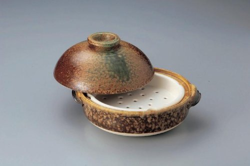 【むし鍋　蒸し鍋】黒釉　南蛮　織部　9号　3-4人用【万古焼】