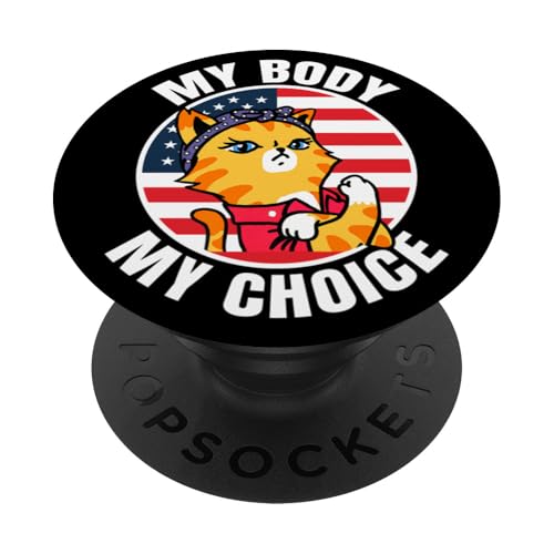 My Body My Choice Childless Cat Lady Feminist 4B Retro PopSockets Adhesive PopGrip