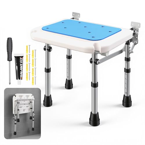 STEEIRO Duschklappsitz für Wandmontage, Duschsitz Klappbar Wandmontage, Duschstuhl Klappbar, Duschklappsitz mit Stützfüßen, bis 160KG Duschhocker für ältere Menschen, Schwangere, Behinderte