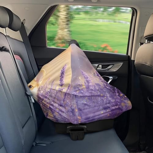 Image of Breathable Car Seat Cover for Babies - Multi-Purpose Soft Nursing Cover for Breastfeeding, High Stretchy Stroller Cover, Cute Corgi Tulip