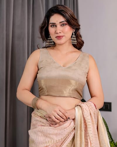 Image of ALMAARI FASHION Handloom Cotton Linen Saree for Women with Floral Printed Design and Tassel Pallu, Traditional Ethnic Lightweight Saree for Daily Office Festive with Blouse Piece