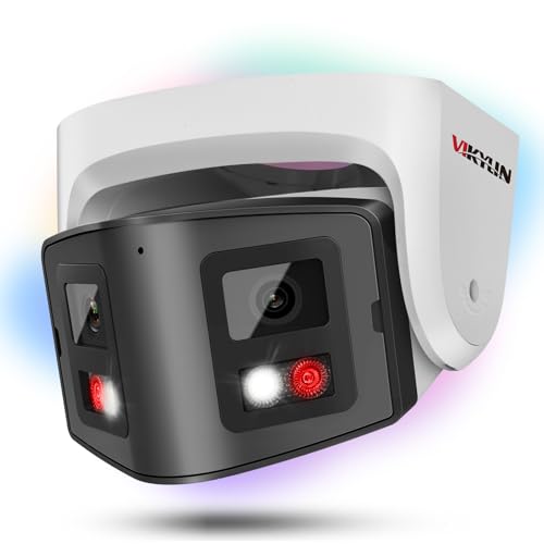VIKYLIN 4K Dual-Lens cctv camera with 180° Viewing Angle,AI human/vehicle detection and built-in Mic,smart Lights 8mp outdoor ip camera,3-type coding,SD storage(up to 512GB),compatible with hik vision