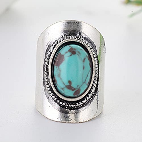DOOLY Vintage Tíbet Boho Color Silver Color Verde Resina Anillos de Piedra para Las Mujeres Party Turquesa Antique Grande Oval Tallado Tallado Cover