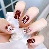 Christmas Short Square Press on Nail Snowflake Red Fake Nails Glitter Elk Snowman False Nail Glossy